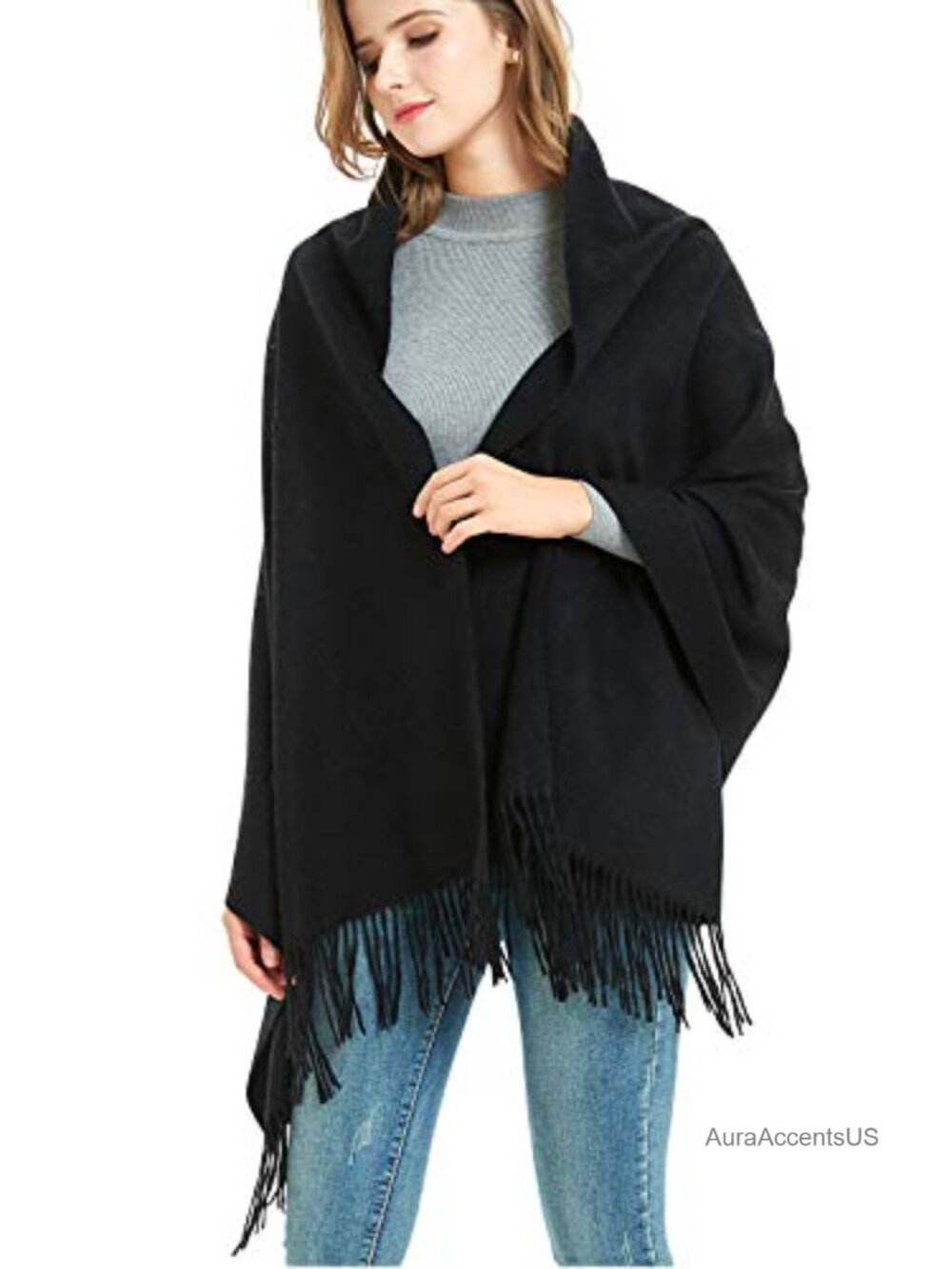 Wool Pashmina Shawl Large Thick Travel Blanket Scarf Winter Wrap